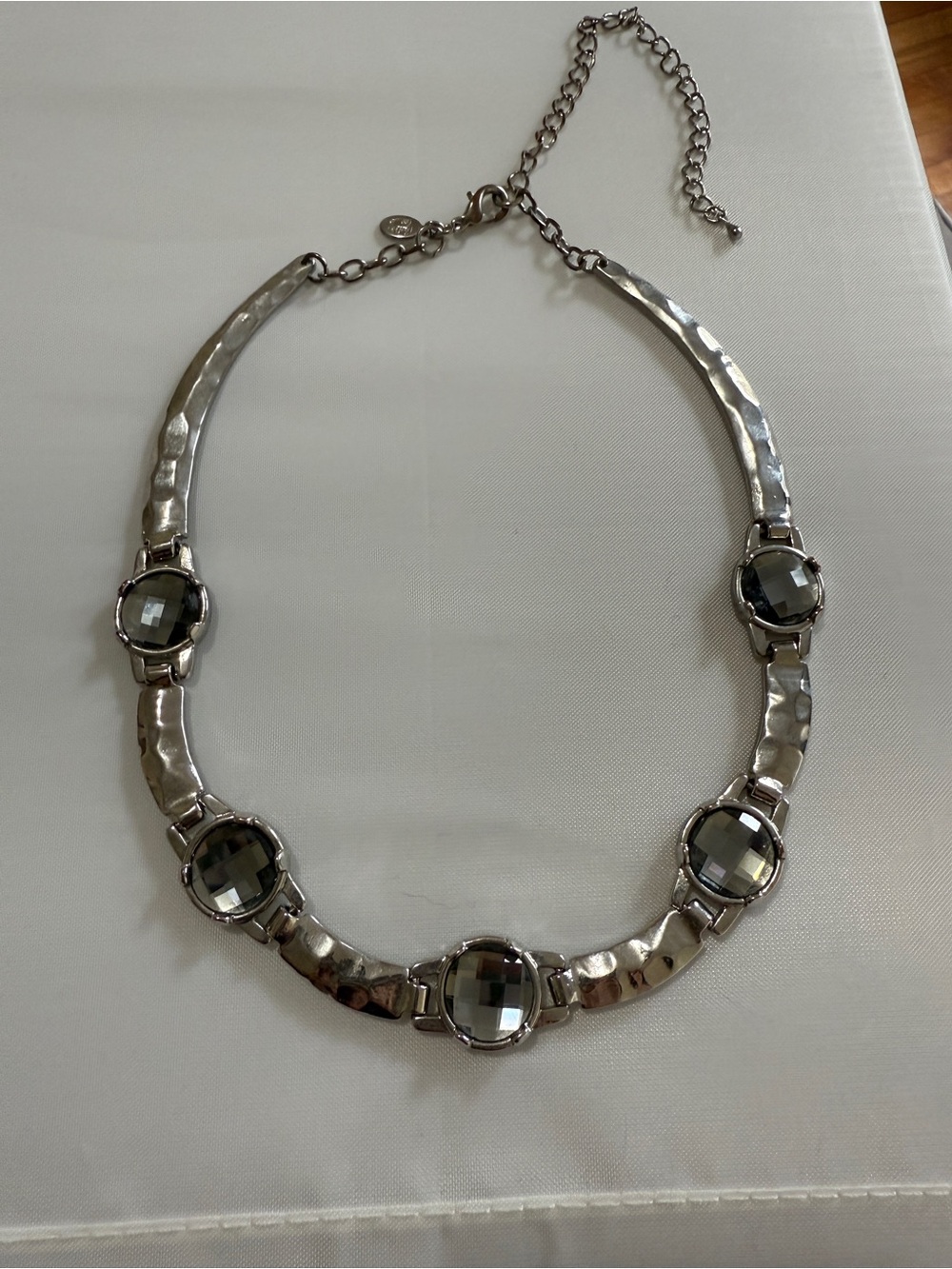 Cookie Lee Vintage Hammered Silvertone & Faceted Crystals Necklace
